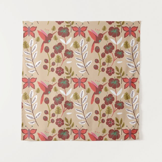 Tapiz Floral seamless pattern flowers, birds, butterfly (Anverso)