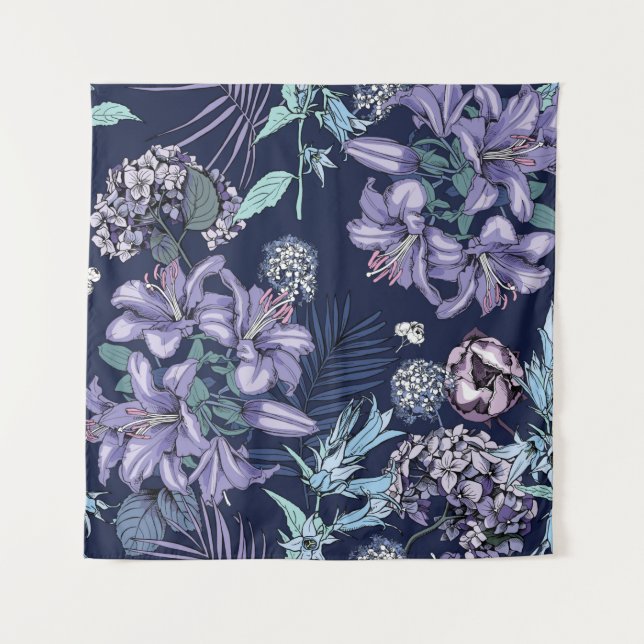 Tapiz Floral seamless pattern. There are Lily, Hydrangea (Anverso)