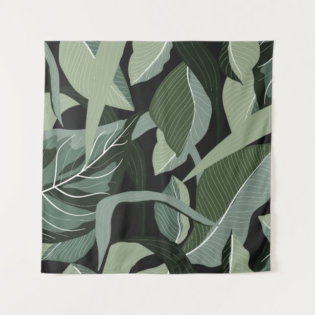 Tapiz Floral tropical: Arte de línea vintage. (Anverso)