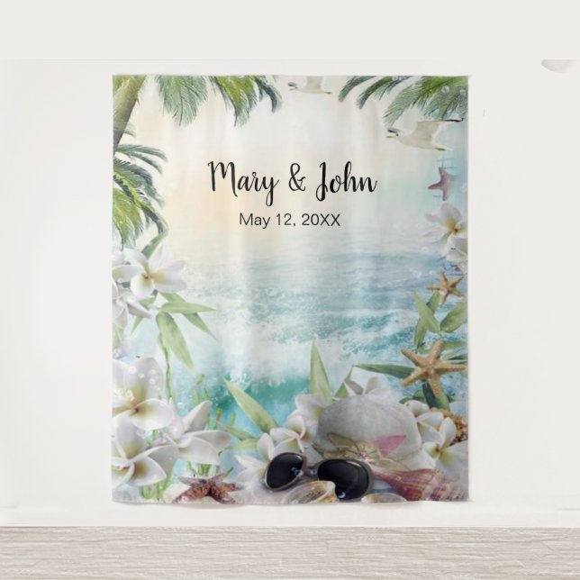 Tapiz Floral Tropical Beach Wedding Foto de fondo (Anverso)