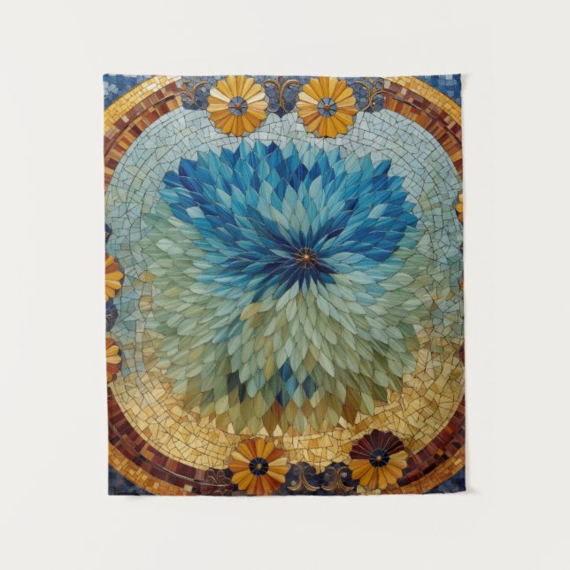 Tapiz Floral Verde Azul Mosaico (Anverso)