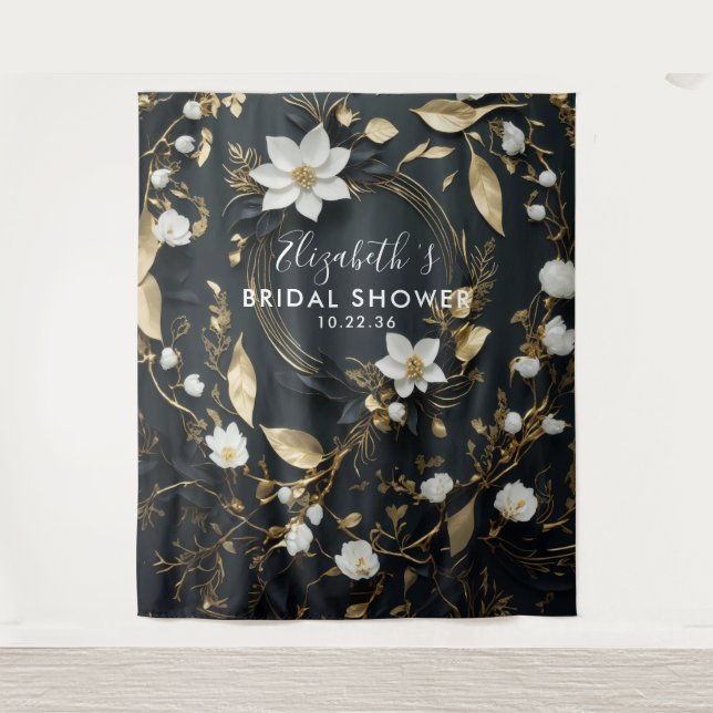 Tapiz Floral Wreath Bridal Shower Photo Booth Fondo (Anverso)