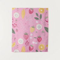 Tapiz floral y de fresa rosa (127 cm x 152 cm)