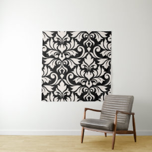 Tapiz Florecer arte Damask que yo crema en negro
