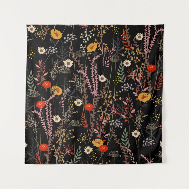 Tapiz Floreciente pradera flor mano dibujada (Anverso)