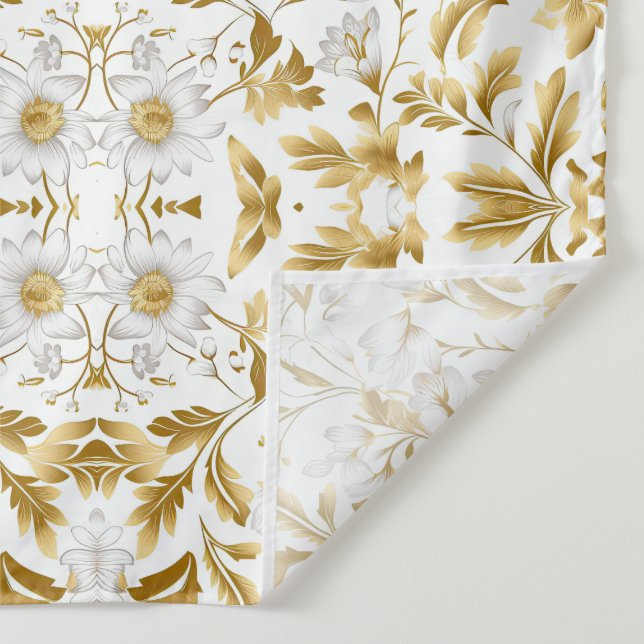 Tapiz Floreciente rama floral de oro en fondo blanco (Detalle)