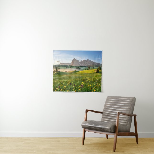 Tapiz Flores | Alpe de primavera de Siusi Langkofel (In situ (horizontal))