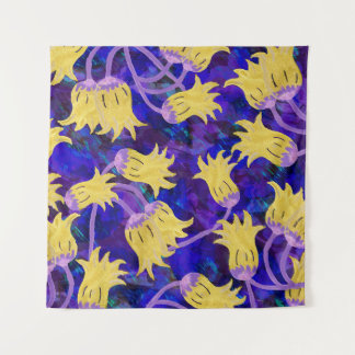 Tapiz Flores amarillas: fondo oscuro acuarela arte