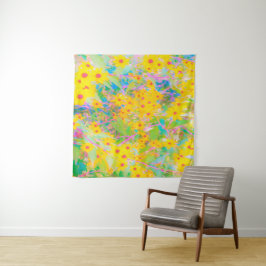 Tapiz Flores amarillas y rojas bonito con azul turquesa