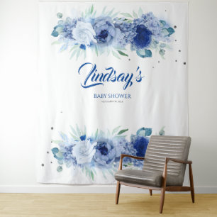 Tapiz Flores azules elegantes y confetti plateado