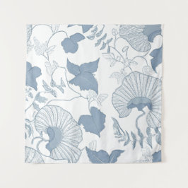 Tapiz Flores azules japonesas de fondo blanco