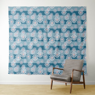 Tapiz Flores blancas de manzanilla sobre fondo azul raya