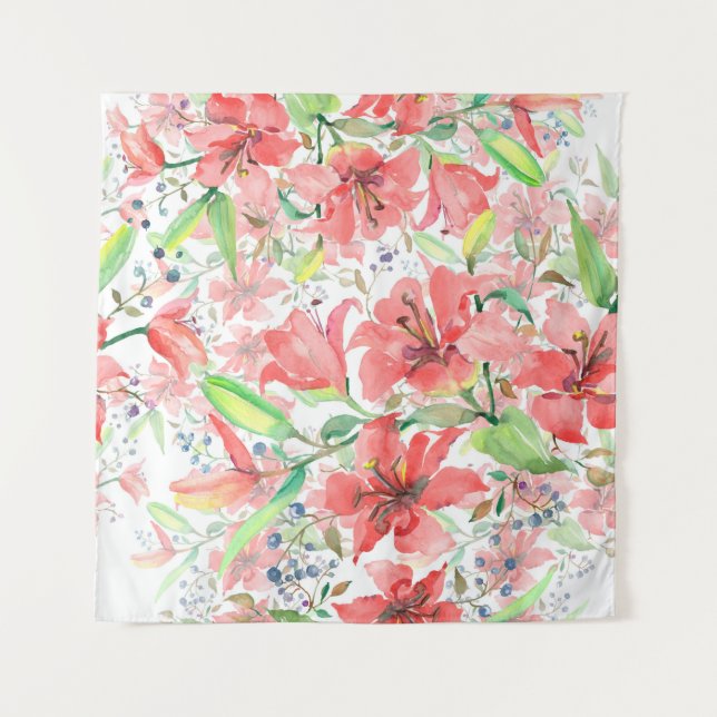 Tapiz Flores botánicas con pájaro. Muelle salvaje l (Anverso)