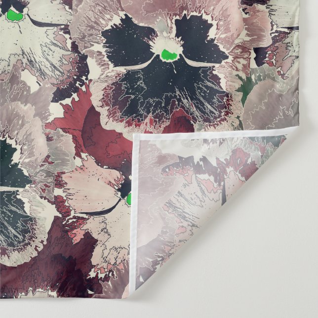 Tapiz Flores color de agua rosa y burdeos (Detalle)