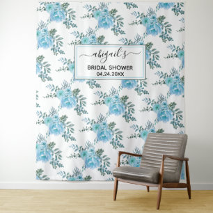Tapiz Flores de acuarela azul para baby shower floral nu