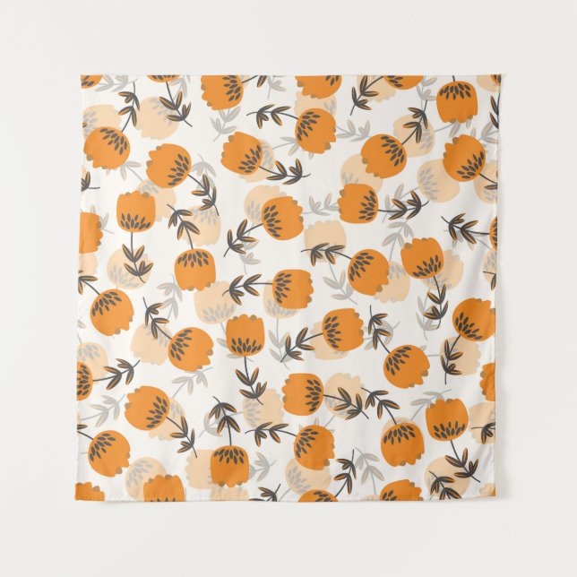 Tapiz Flores de arte folclórico estilo escandinavo (Anverso)