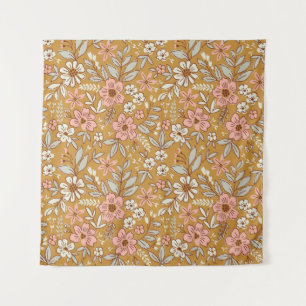 Tapiz flores de bonito en un patrón sin soldadura dorado