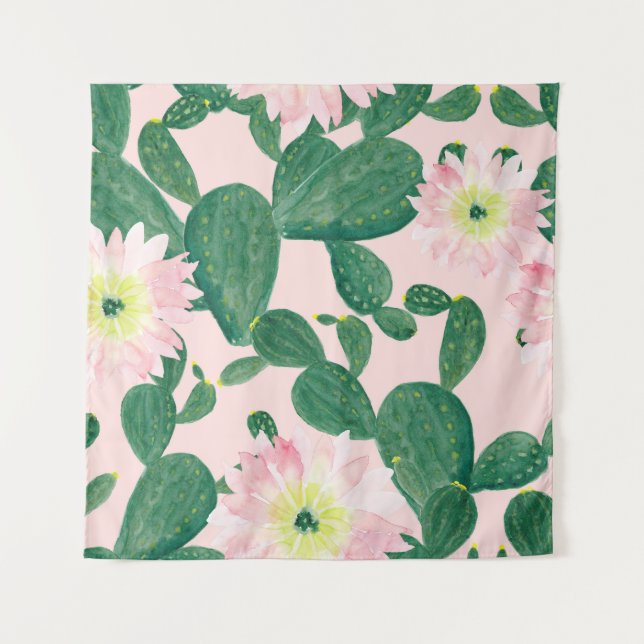 Tapiz Flores de cactus: pintura acuarela (Anverso)