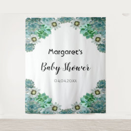 Tapiz Flores de cactus y suculentos Baby Shower blanco