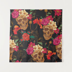 Tapiz Flores De Calavera: Fondo Oscuro Sin Marea.
