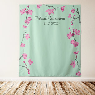 Tapiz Flores de cerezo rosado, fondo Personalizado verde