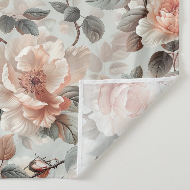 Tapiz Flores de crema con hojas grises sobre un gris cla (Detalle)