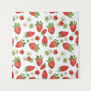 Tapiz Flores de fresas: acuarela de arte sin foco