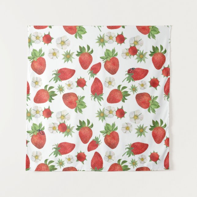 Tapiz Flores de fresas: acuarela de arte sin foco (Anverso)