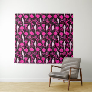 TAPIZ FLORES DE FUCHSIA DE PINO NEGRO ART DECO, PARROS B