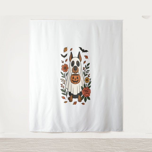 Tapiz Flores de Halloween Doberman Pinscher (Anverso)