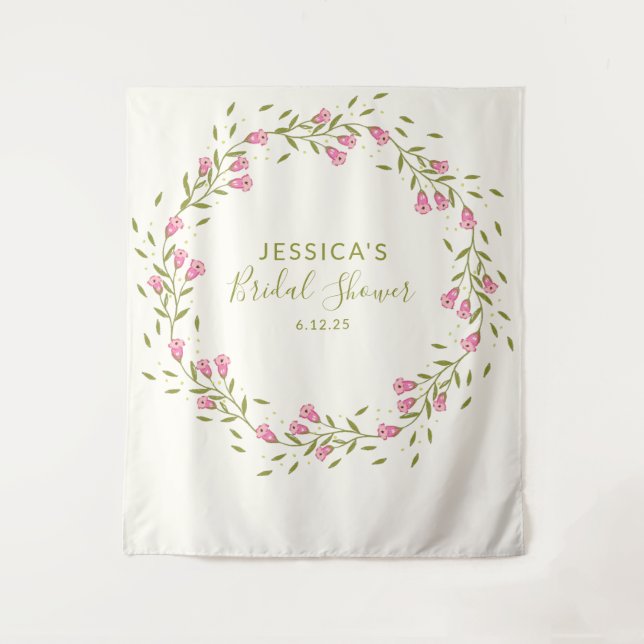 Tapiz Flores de jardín rosadas rústicas para ducha nupci (Anverso)
