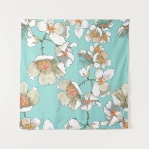 Tapiz Flores de jazmín: color de agua turquesa claro