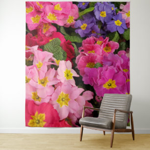 Tapiz Flores de la Primula azul morado rosado Medley