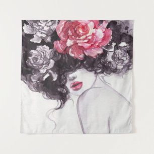 Tapiz Flores De Mujer, Fondo De Color De Moda.