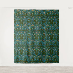 Tapiz Flores de Otoño Vintage Verde Azul William Morris