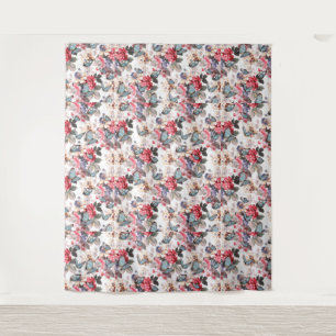 Tapiz Flores de patrón botánico vintage y mariposa