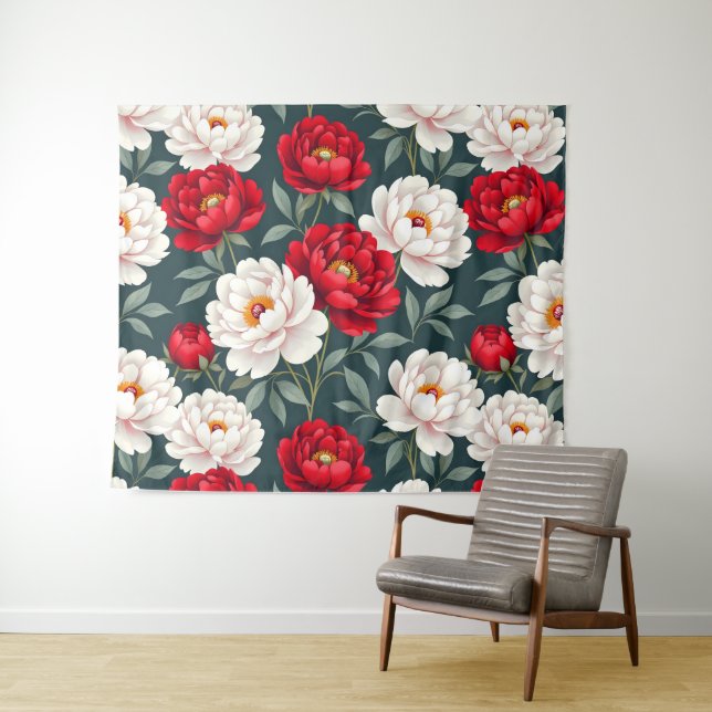 Tapiz Flores de peonía rojas y blancas (In situ (horizontal))