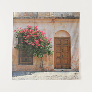 TAPIZ FLORES DE PETAL ROJO EN MURO CONCRETO