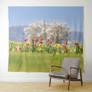 Tapiz Flores de primavera coloridas con tulipanes y daff