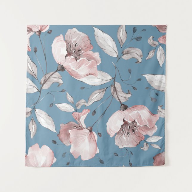 Tapiz Flores de primavera, hojas, diseño sin fisuras (Anverso)