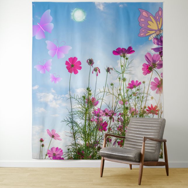 Tapiz flores de primavera y mariposa (In situ)