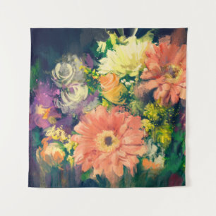 Tapiz flores de ramo en estilo de pintura al óleo, ilust