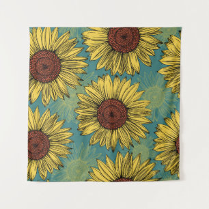 Tapiz Flores de sol de mano azul
