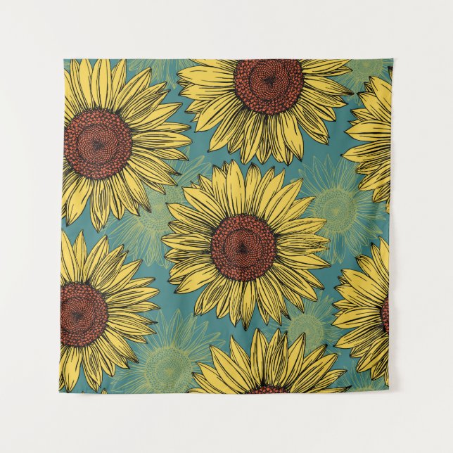 Tapiz Flores de sol de mano azul (Anverso)