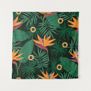 Tapiz Flores de Strelitzia: fondo de vintage tropical