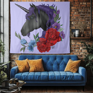 Tapiz Flores de unicornio negras moradas