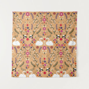 Tapiz Flores delgadas, fantasía de cisne sin fisuras.