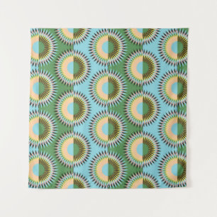 Tapiz Flores dobladas: patrón retro azul-verde.