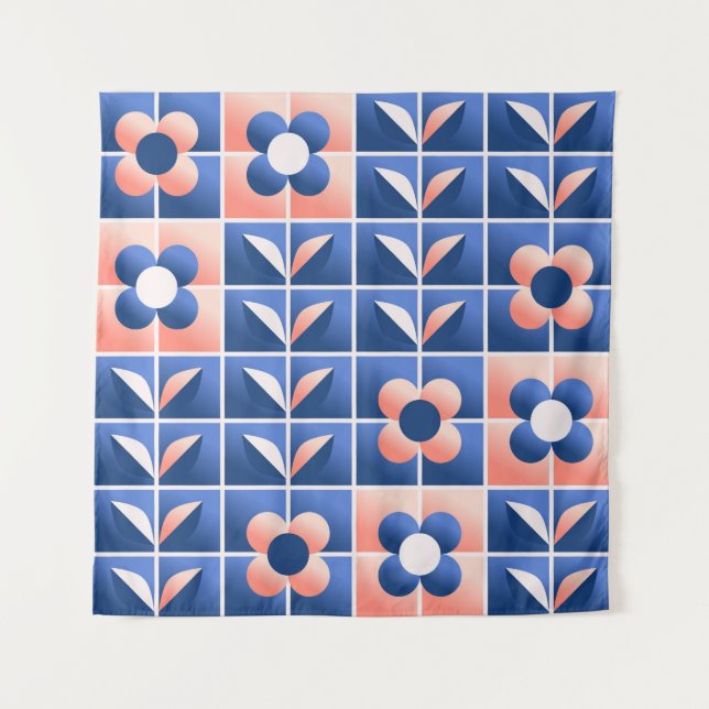 Tapiz Flores estilizadas retro: patrón mosaico. (Anverso)