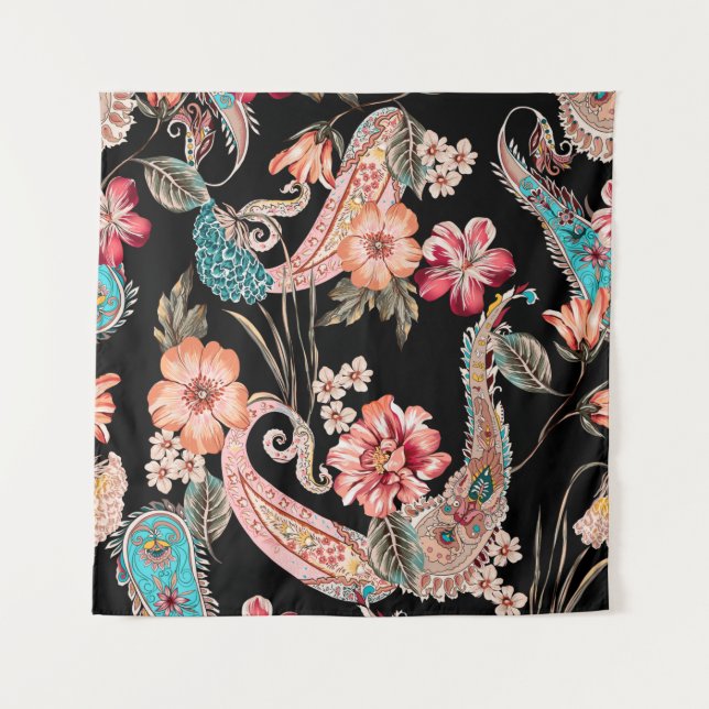 Tapiz Flores étnicas y hojas con més paisley (Anverso)